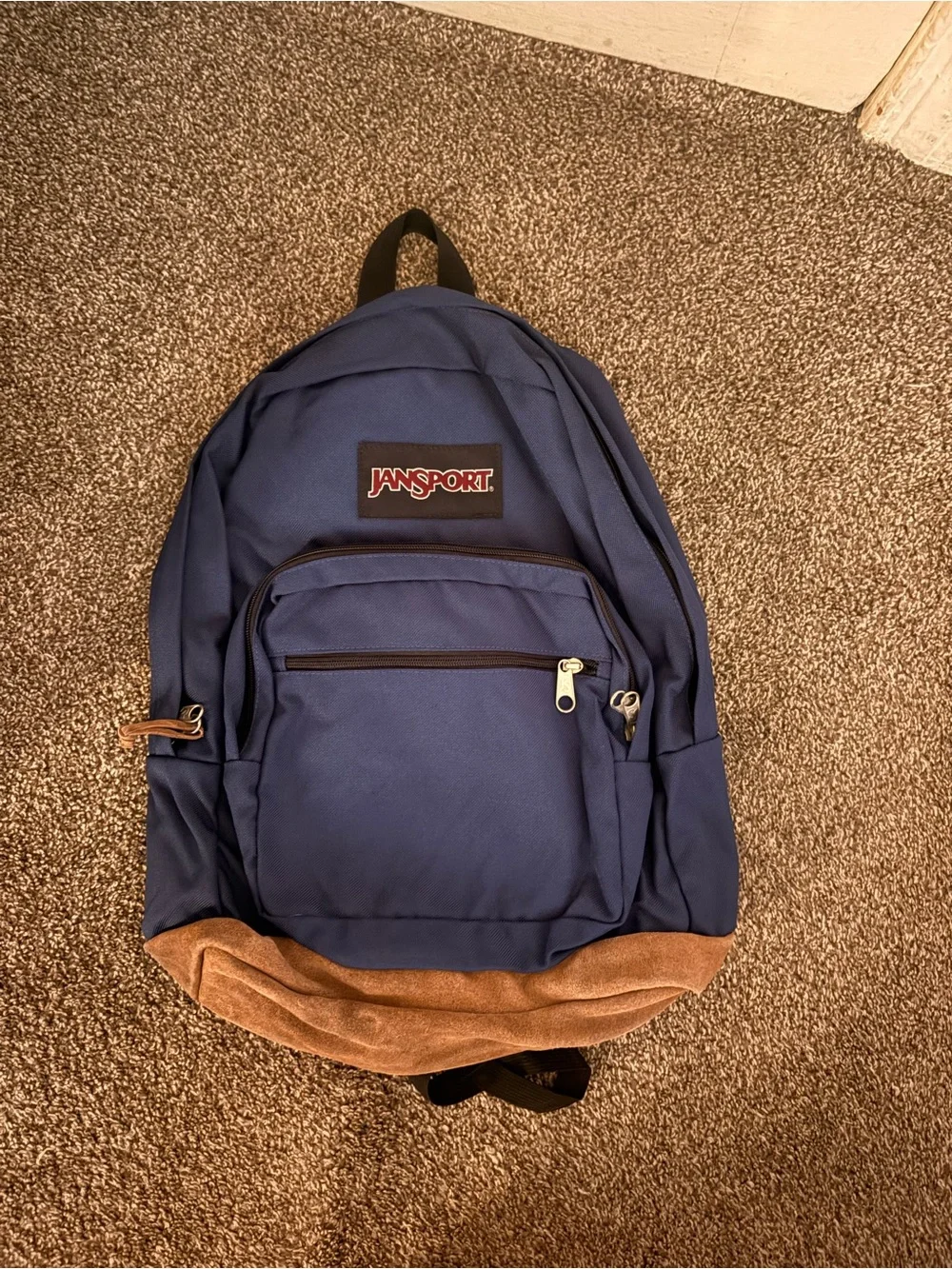 Jansport Deep Blue Backpack with Suede Tan Base